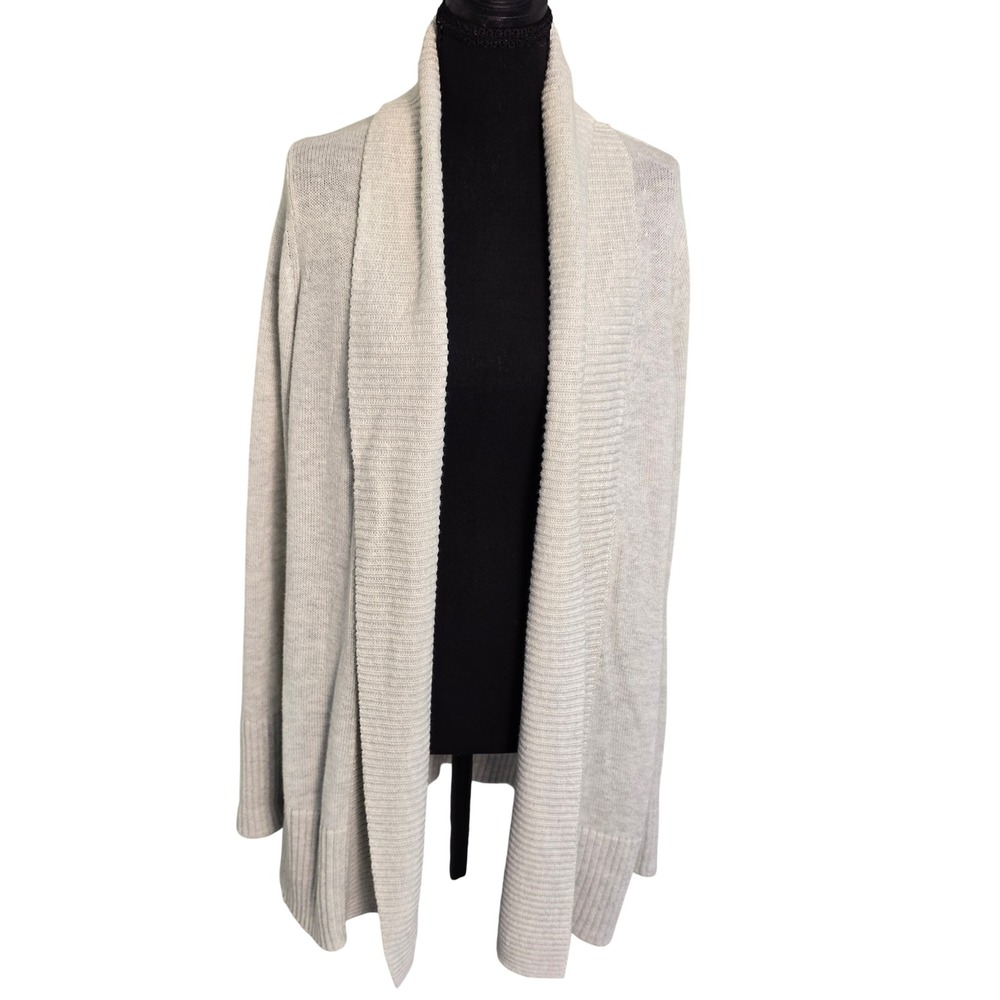 Ann Taylor Factory Oatmeal Heather Grey Open Front Cardigan Shawl Collar Large